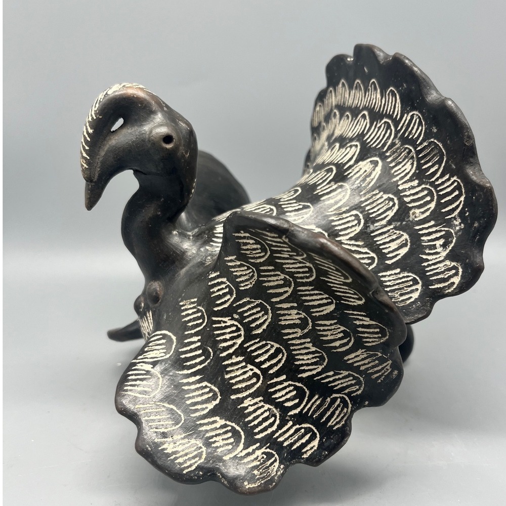 Quinchamali Chile Folk Art Bird Turkey sculpture Black Pottery Black Pottery